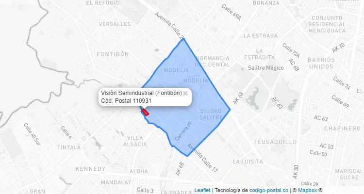 ZIP Code Locality Visión Semindustrial in Fontibón, Bogotá
