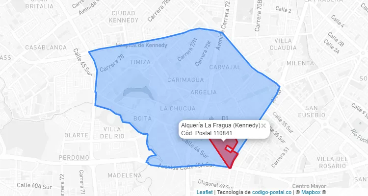 Código Postal Barrio Alquería La Fragua en Kennedy, Bogotá