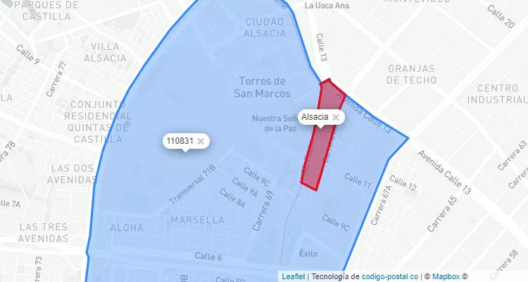ZIP Code Locality Alsacia in Kennedy, Bogotá