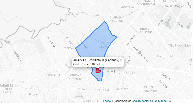 ZIP Code Locality Americas Occidental II in Kennedy, Bogotá