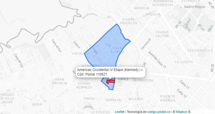 Código Postal Barrio Americas Occidental IV Etapa en Kennedy, Bogotá