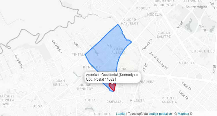 Código Postal Barrio Americas Occidental en Kennedy, Bogotá