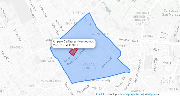 ZIP Code Locality Amparo Cañizares in Kennedy, Bogotá