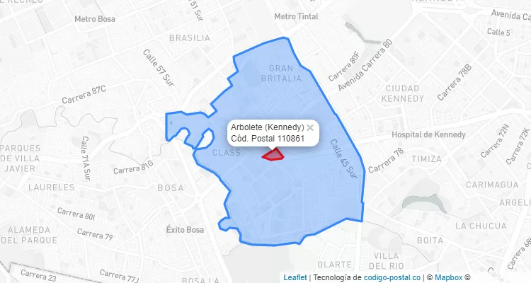 ZIP Code Locality Arbolete in Kennedy, Bogotá