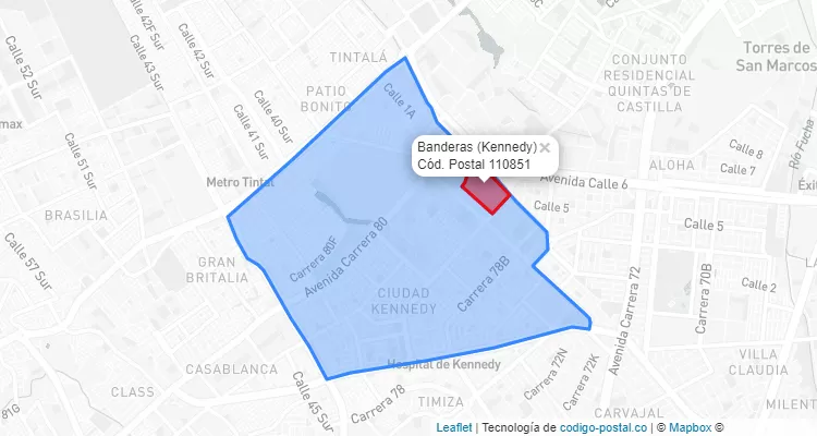 Código Postal Barrio Banderas en Kennedy, Bogotá