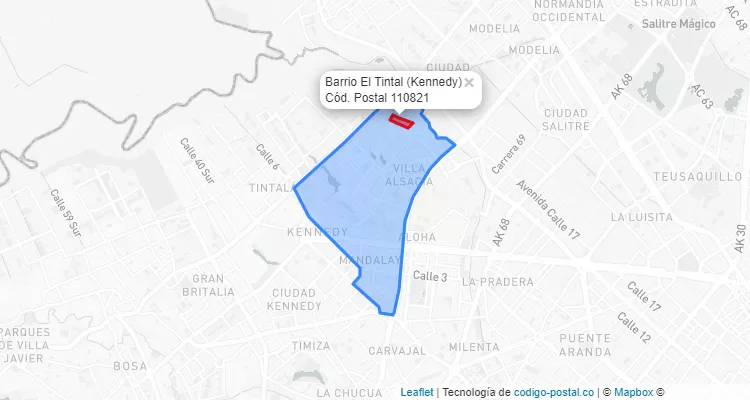 ZIP Code Locality Barrio El Tintal in Kennedy, Bogotá