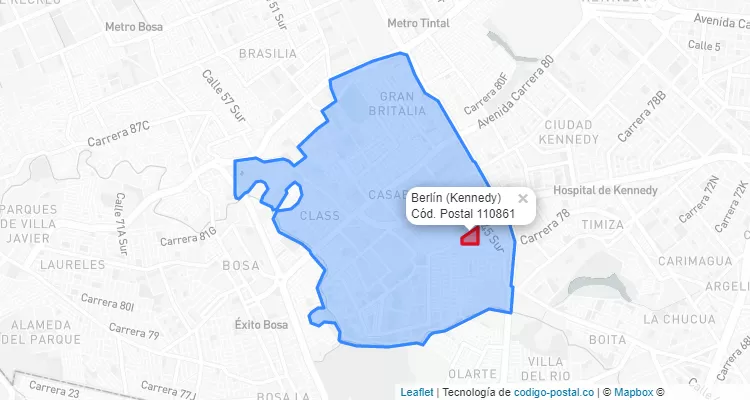 Código Postal Barrio Berlín en Kennedy, Bogotá