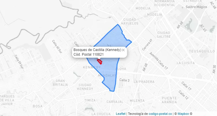 Código Postal Barrio Bosques de Castilla en Kennedy, Bogotá
