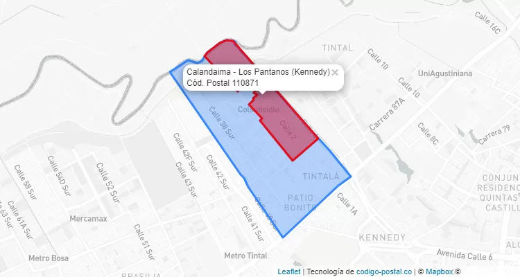 Código Postal Barrio Calandaima - Los Pantanos en Kennedy, Bogotá