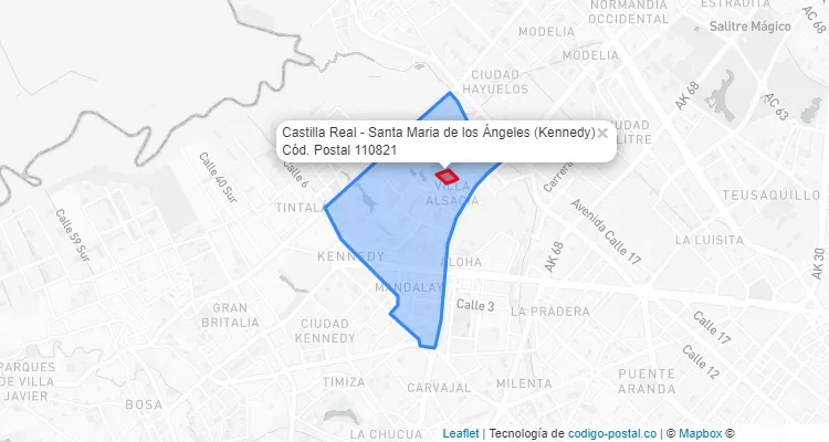 Código Postal Barrio Castilla Real - Santa Maria de los Ángeles en Kennedy, Bogotá