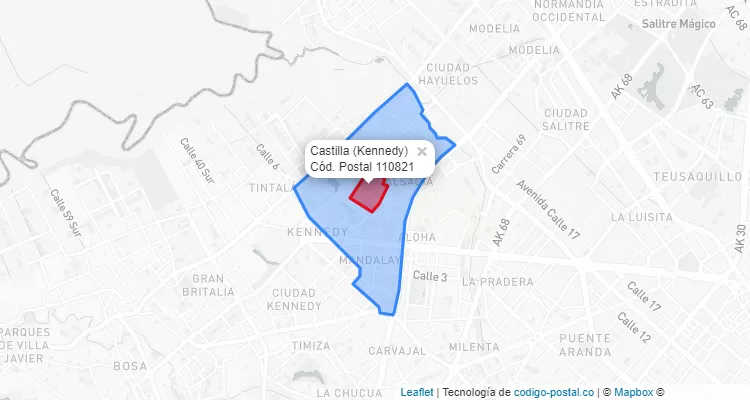 Código Postal Barrio Castilla en Kennedy, Bogotá