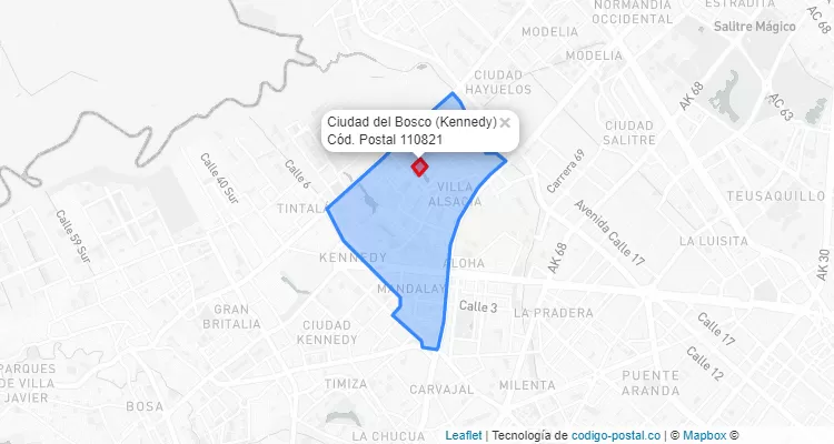Código Postal Barrio Ciudad del Bosco en Kennedy, Bogotá