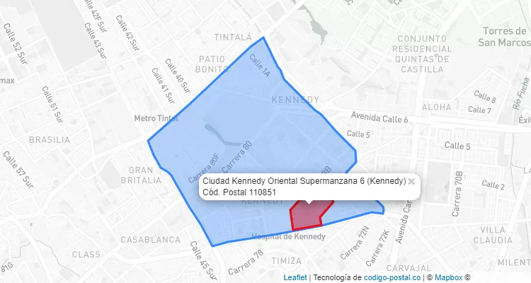 Código Postal Barrio Ciudad Kennedy Oriental Supermanzana 6 en Kennedy, Bogotá