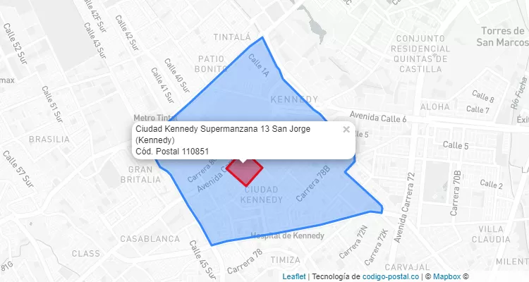 ZIP Code Locality Ciudad Kennedy Supermanzana 13 San Jorge in Kennedy, Bogotá