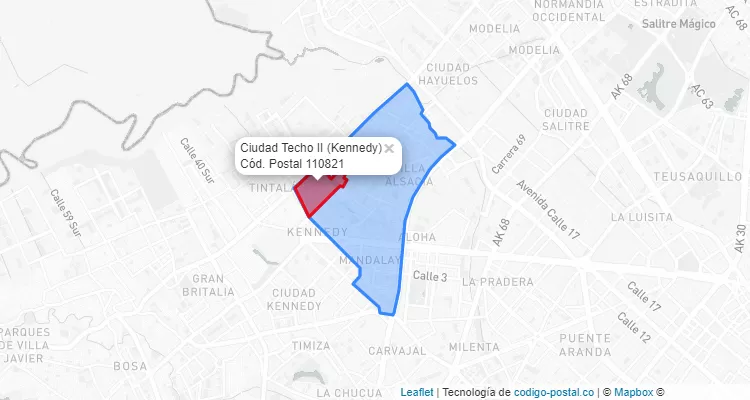 Código Postal Barrio Ciudad Techo II en Kennedy, Bogotá