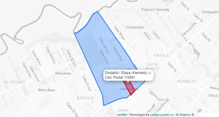 Código Postal Barrio Dindalito I Etapa en Kennedy, Bogotá