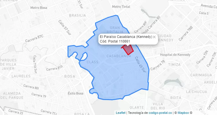 Código Postal Barrio El Paraíso Casablanca en Kennedy, Bogotá