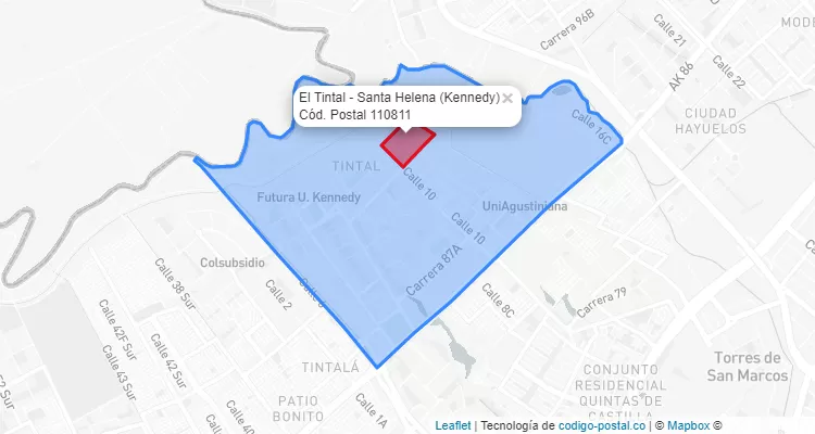 Código Postal Barrio El Tintal - Santa Helena en Kennedy, Bogotá