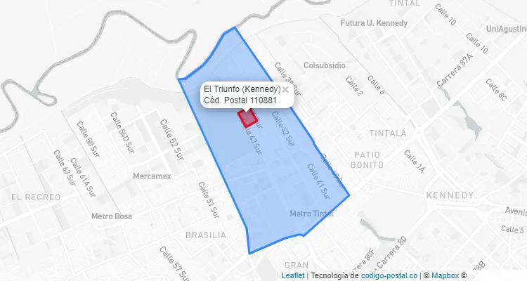 ZIP Code Locality El Triunfo in Kennedy, Bogotá