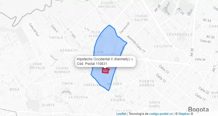 Código Postal Barrio Hipotecho Occidental II en Kennedy, Bogotá