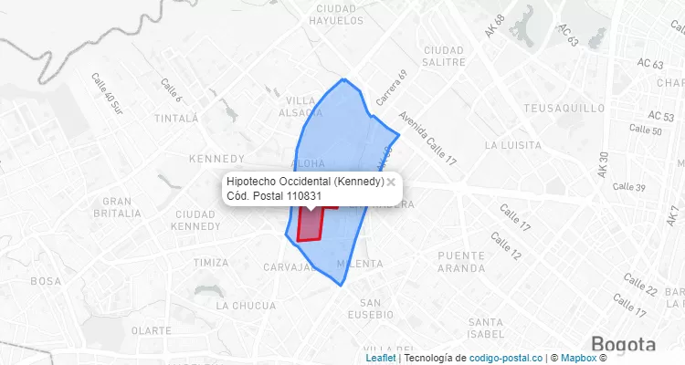 Código Postal Barrio Hipotecho Occidental en Kennedy, Bogotá