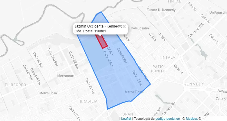 Código Postal Barrio Jazmín Occidental en Kennedy, Bogotá
