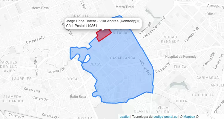 ZIP Code Locality Jorge Uribe Botero - Villa Andrea in Kennedy, Bogotá
