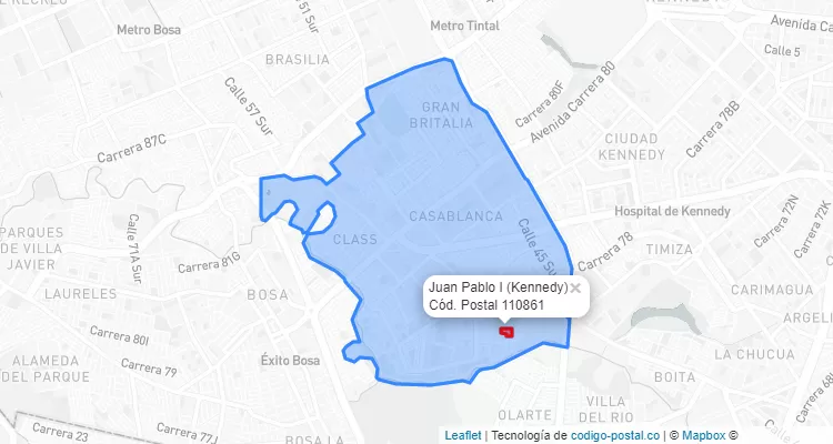 ZIP Code Locality Juan Pablo I in Kennedy, Bogotá