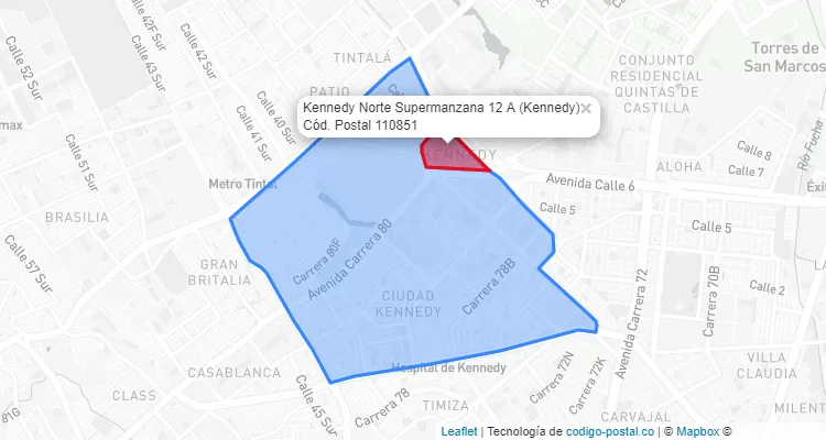 Código Postal Barrio Kennedy Norte Supermanzana 12 A en Kennedy, Bogotá