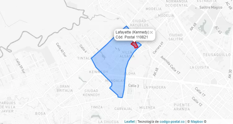 Código Postal Barrio Lafayette en Kennedy, Bogotá