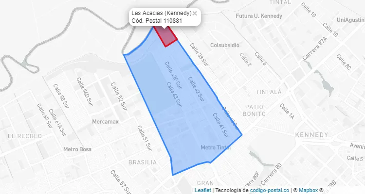 Código Postal Barrio Las Acacias en Kennedy, Bogotá
