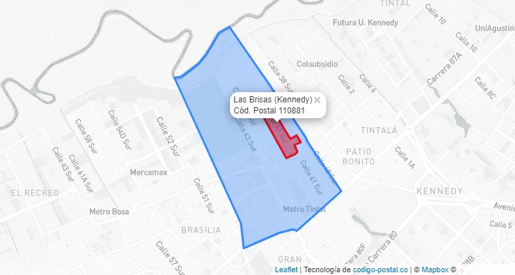 ZIP Code Locality Las Brisas in Kennedy, Bogotá