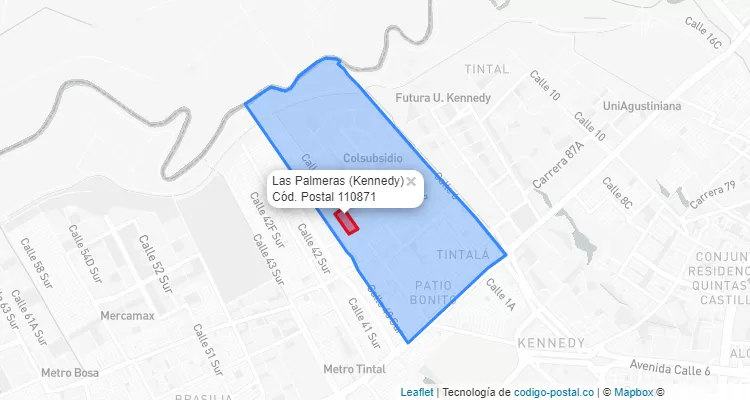 ZIP Code Locality Las Palmeras in Kennedy, Bogotá
