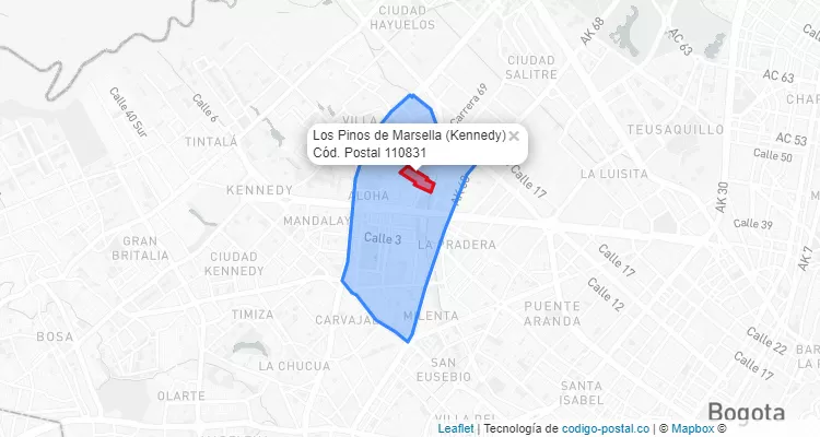 Código Postal Barrio Los Pinos de Marsella en Kennedy, Bogotá