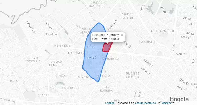 ZIP Code Locality Lusitania in Kennedy, Bogotá