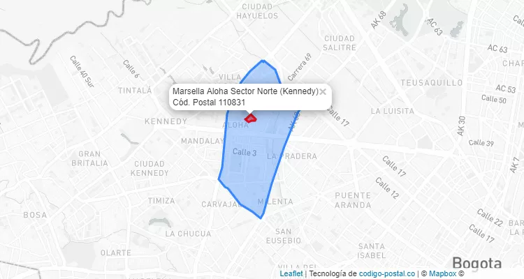 Código Postal Barrio Marsella Aloha Sector Norte en Kennedy, Bogotá