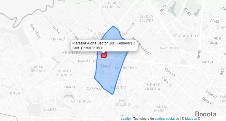 Código Postal Barrio Marsella Aloha Sector Sur en Kennedy, Bogotá