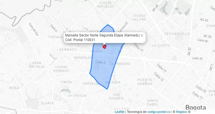 Código Postal Barrio Marsella Sector Norte Segunda Etapa en Kennedy, Bogotá