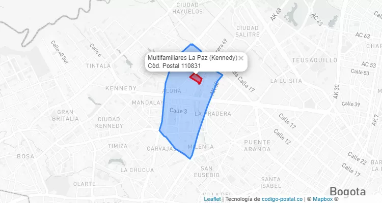 Código Postal Barrio Multifamiliares La Paz en Kennedy, Bogotá