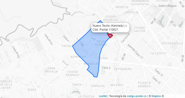 Código Postal Barrio Nuevo Techo en Kennedy, Bogotá