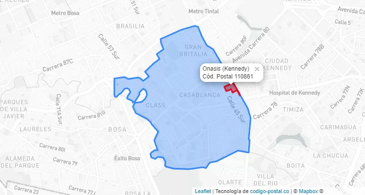 Código Postal Barrio Onasis en Kennedy, Bogotá