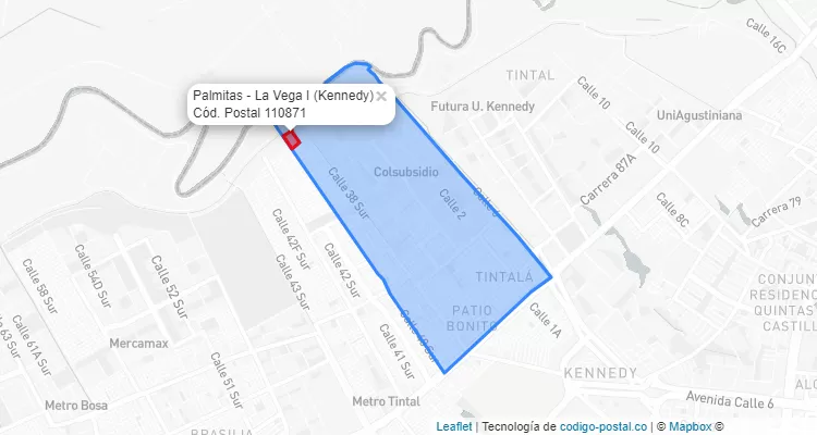 Código Postal Barrio Palmitas - La Vega I en Kennedy, Bogotá