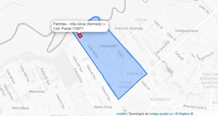 Código Postal Barrio Palmitas - Villa Alicia en Kennedy, Bogotá
