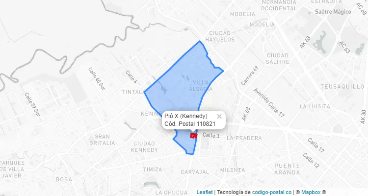 Código Postal Barrio Pió X en Kennedy, Bogotá