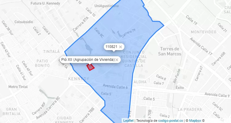 Código Postal Barrio Pió XII (Agrupación de Vivienda) en Kennedy, Bogotá