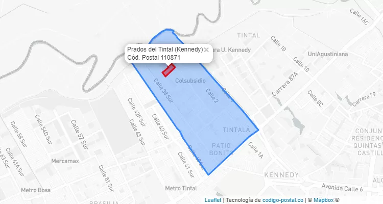 Código Postal Barrio Prados del Tintal en Kennedy, Bogotá