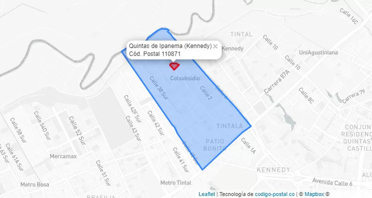 Código Postal Barrio Quintas de Ipanema en Kennedy, Bogotá