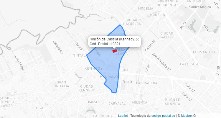 Código Postal Barrio Rincón de Castilla en Kennedy, Bogotá