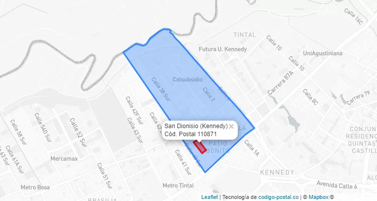 Código Postal Barrio San Dionisio en Kennedy, Bogotá