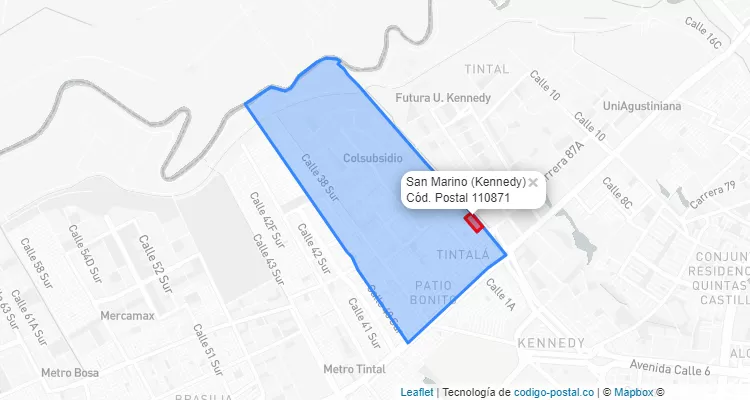 ZIP Code Locality San Marino in Kennedy, Bogotá